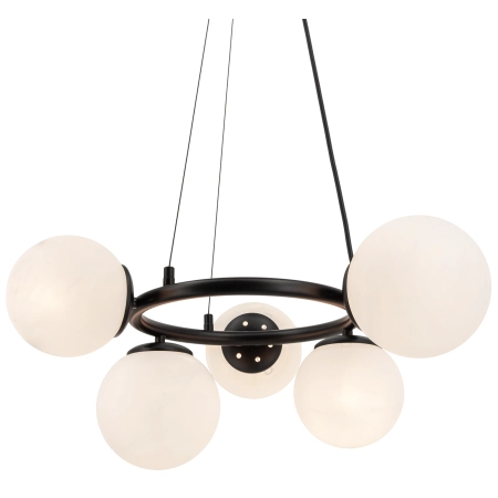 Lampa wisząca czarna metalowa z 5 mlecznymi kloszami 8278/5 - Lampy Elem
